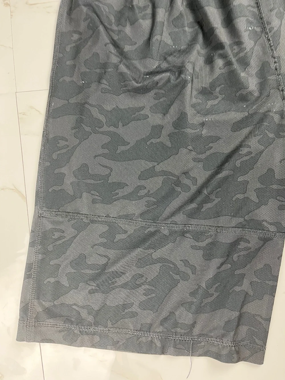 Men's Black and Gray Camouflage Athletic Shorts with Drawstr
